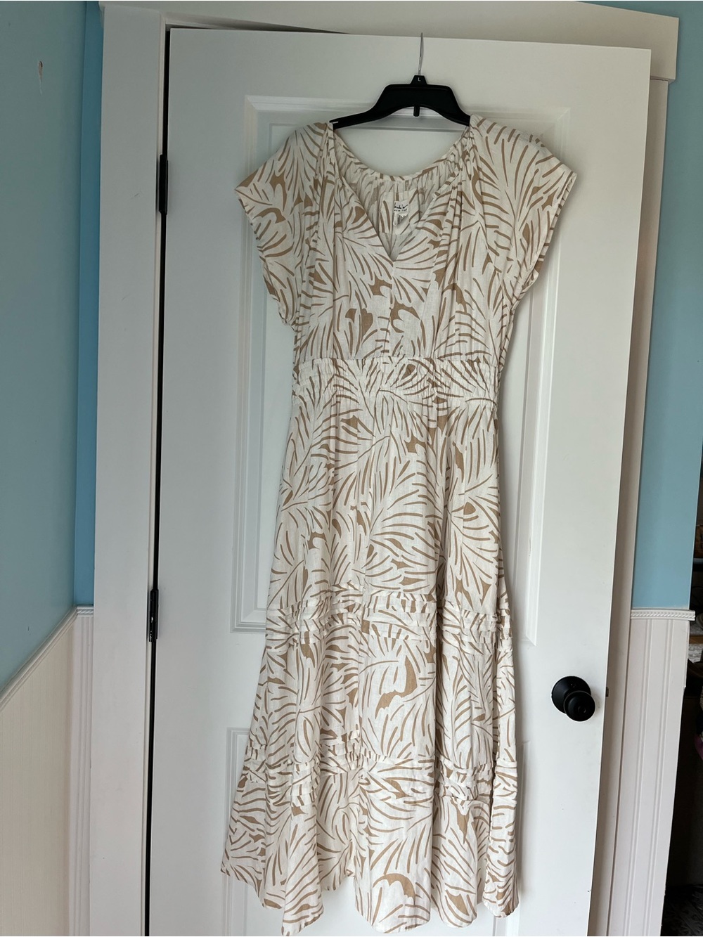 Nicole Miller Cream and Tan Tropical Maxi Dress